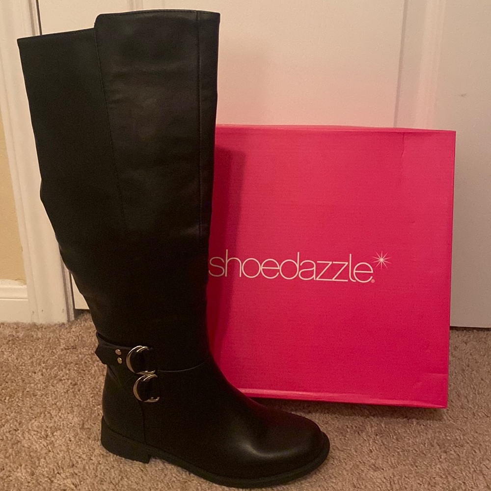 ShoeDazzle Black Twany Riding Boots **NIB** Size 6